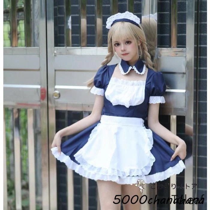 コスチューム ワンピース 可愛い メイドロリータ 文化祭 メイド喫茶 ロリータワンピース メイド 変身仮装 スカラップ [本日のセール]メイド服 学園祭 4,909円