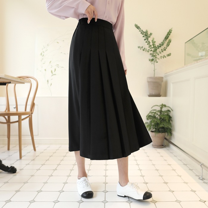 [韓国ファッション] バックウエストゴム プリーツギャザーロングスカート