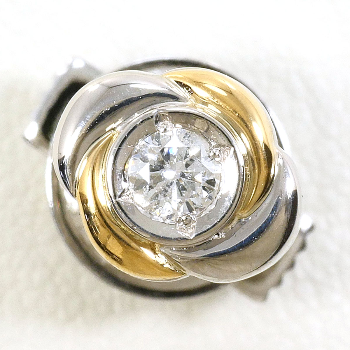 PT900 プラチナ K18 18金 YG イエローゴールド ブローチ ダイヤモンド 0.1ct 総重量約3.0g 中古