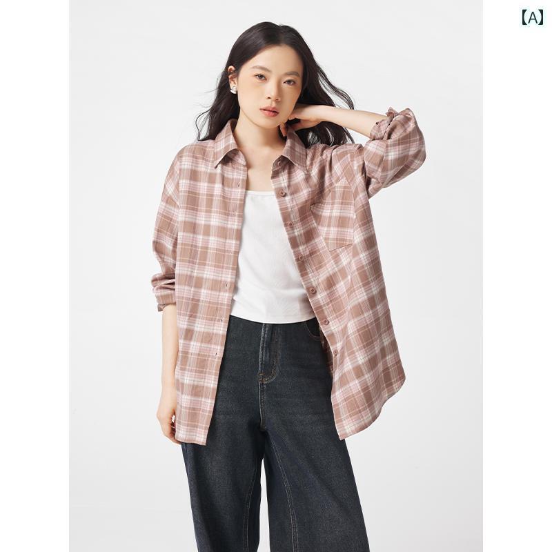 レディース シャツ チェック 2025春の最新のレディースクラシックスクール風のレトロチェック柄シャツパターンのインナーとジャケット