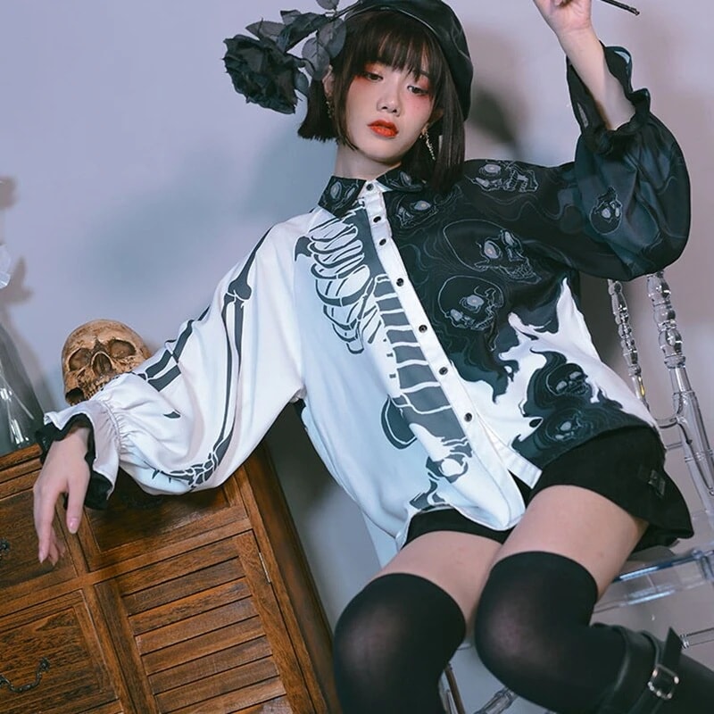 シャツ レディース 柄シャツ トップス ブラウス ランタンスリーブ オリジナル 個性的