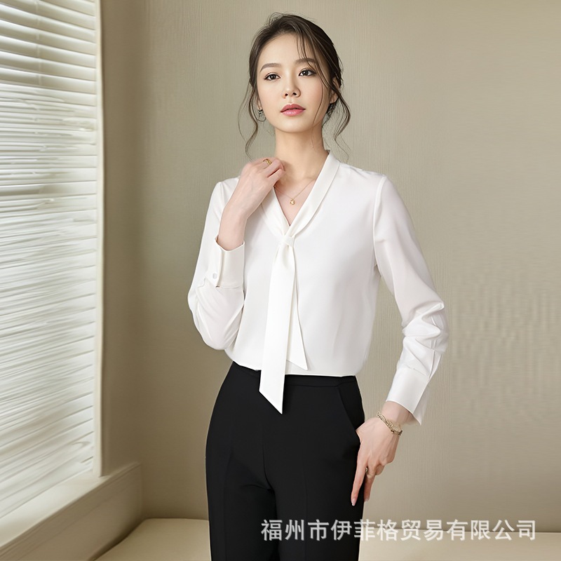 白色衬衫女长袖春秋款正装打底衫设计感职业通勤上衣教资面试衬衣 4,463円