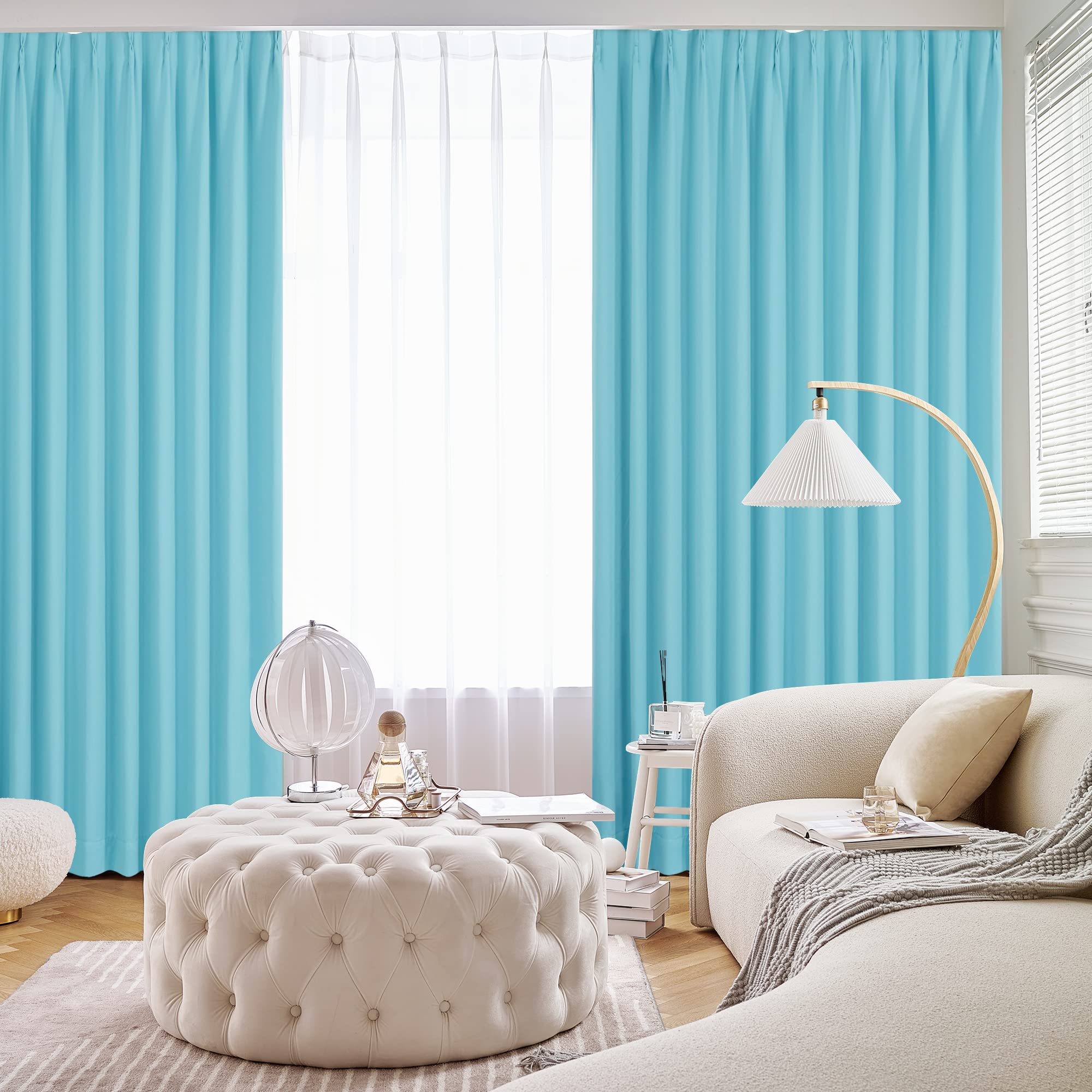 Deconovo 遮光カーテン 2枚入 幅150cm丈178cm ドレープカーテン 仕切り 防寒 幅広い 形状記憶加工 北欧 おしゃれ UVカット 断熱 節電対策 昼夜目隠し ターコイズブルー