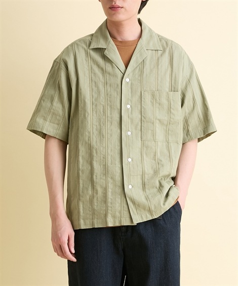 長袖シャツ レースオープンカラーシャツ