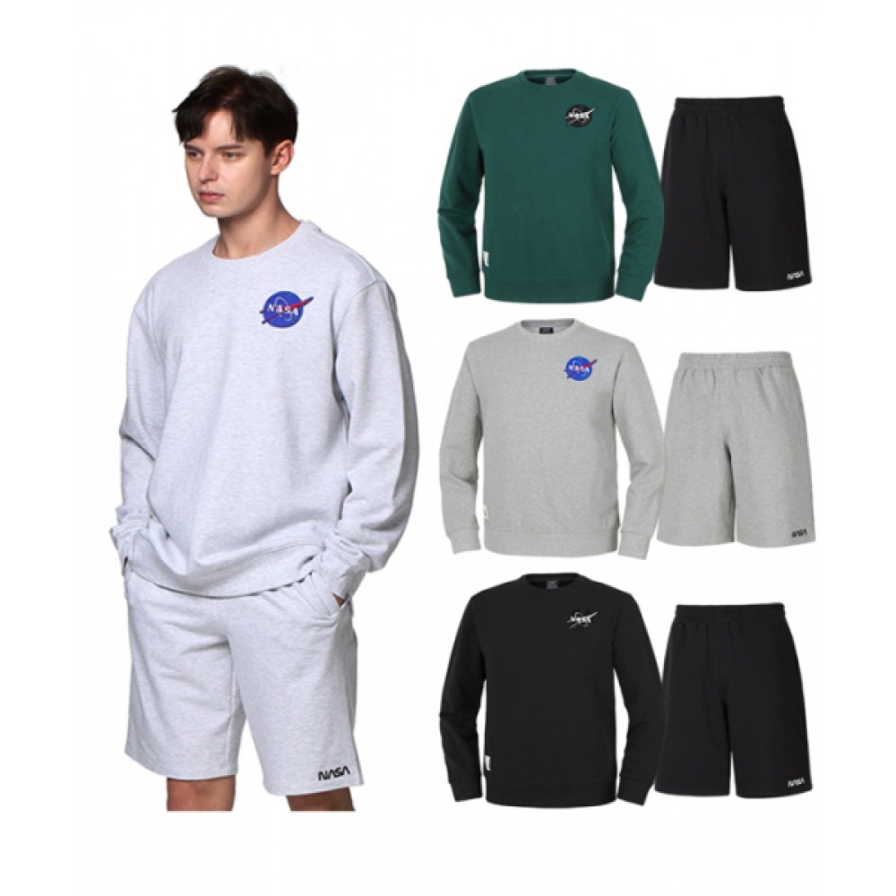 NASA ユニセックスコットンセミオーバーフィットスウェットシャツ Tシャツ+コットンショーツ上下セット [5色]