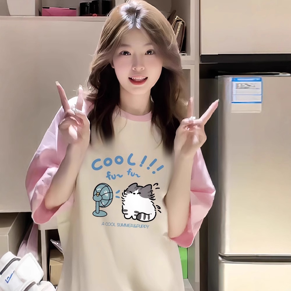 【1点ご購入 で10点プレゼントいたします】半袖Tシャツ女性用ラグランスリーブぶつかり色初の高学院風ゆったりファッション百着トップス