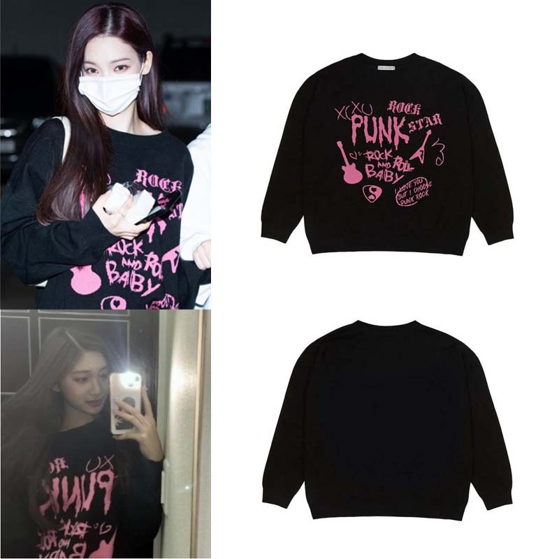 [アイブ IVE LEESEO, AESPA KARINA エスパカリーナ着用] OT PUNK KNIT(BLACK) T-SHIRT Tシャツ