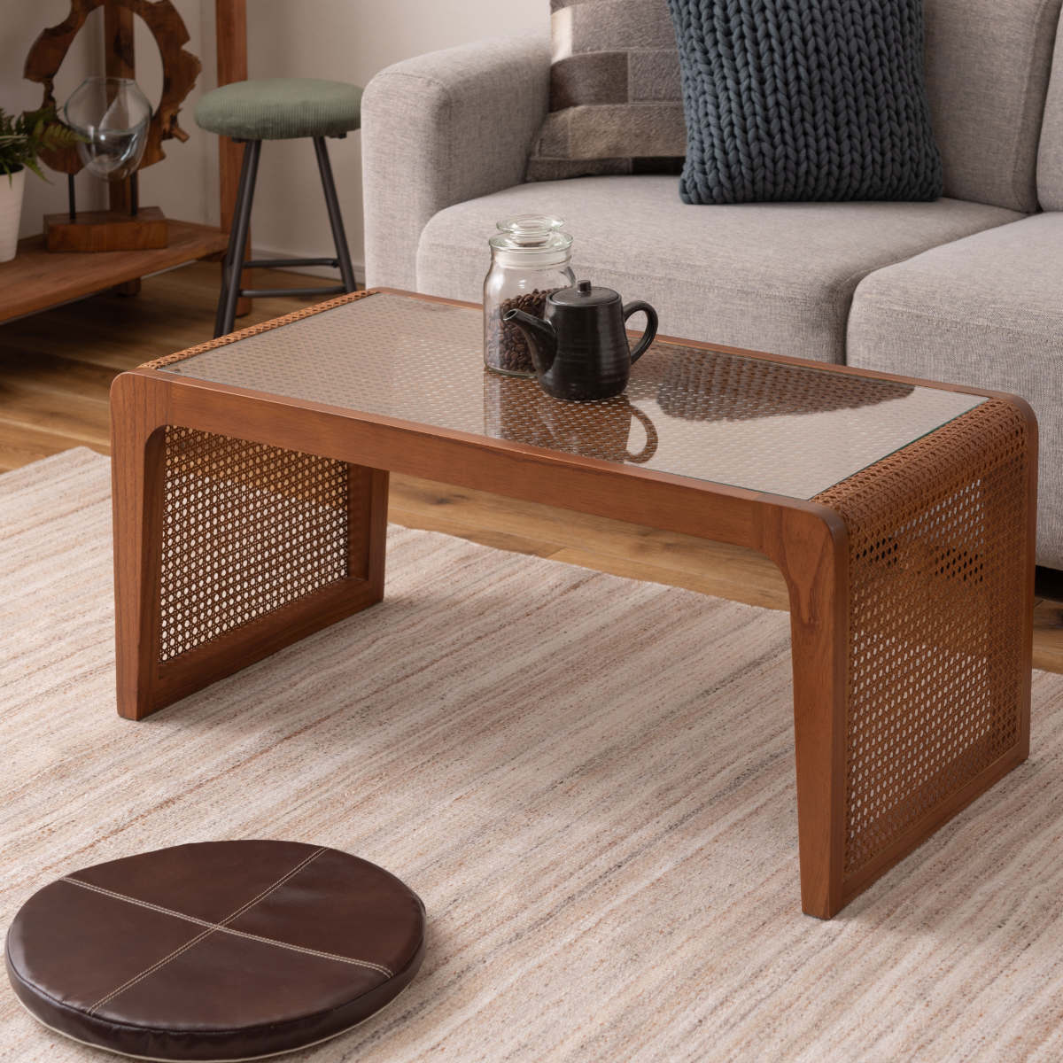 センターテーブル 幅90cm ガラステーブル ラタン 机 リビング カフェテーブル リビングテーブル 籐 籐編み 籐製 かごめ ローテーブル 木製 ナチュラル おしゃれ 完成品 天然素材 16,635円