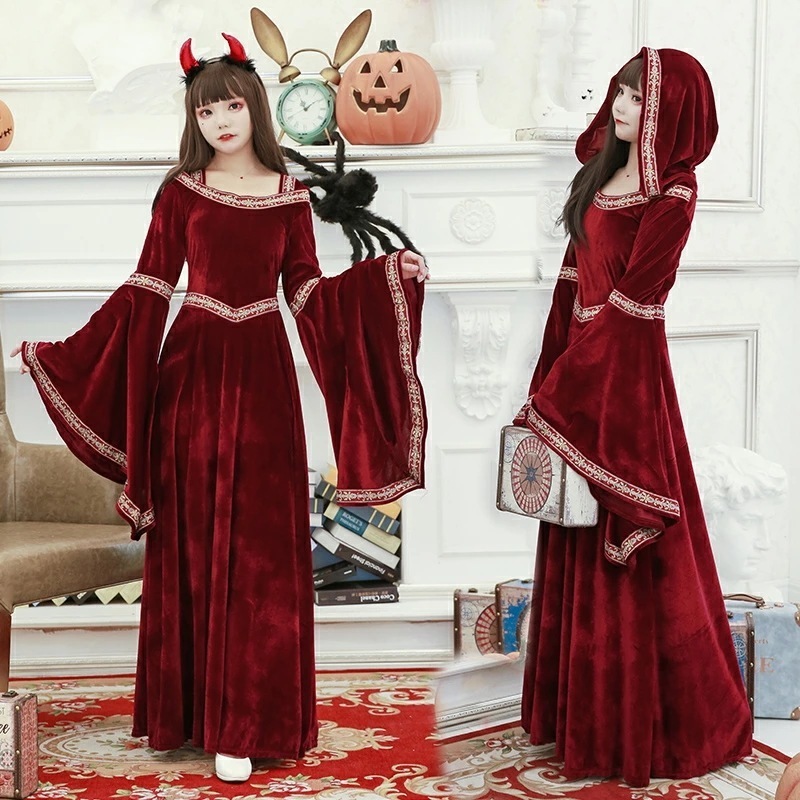 迅速な出荷 コスプレ 仮装 魔女 ドラキュラ ウィッチ 悪魔 吸血鬼 コスプレ 衣装 ハロウィン 仮装 コスチューム レディース 女性用 魔法使い 余興 パーティーグッズ ロング丈 ワンピース お姫様