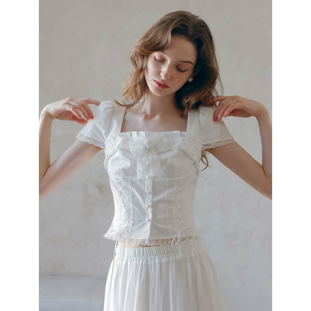 レ・ビジュー・フィロソフィーLB ロマンティックレースパフスリーブブラウス
