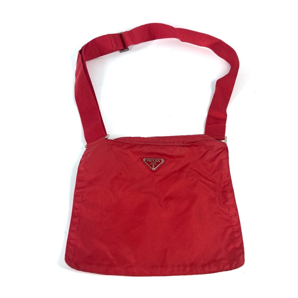 ショルダーバッグ トライアングルロゴ 三角ロゴ プレート 斜め掛け カバン ポシェット ナイロン レッド