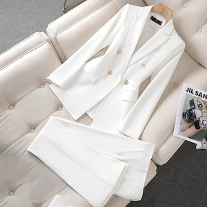 マイクロフレアパンツ付き女性用白小スーツスーツ気質カジュアルプロウェアジャケットフォーマル作業服