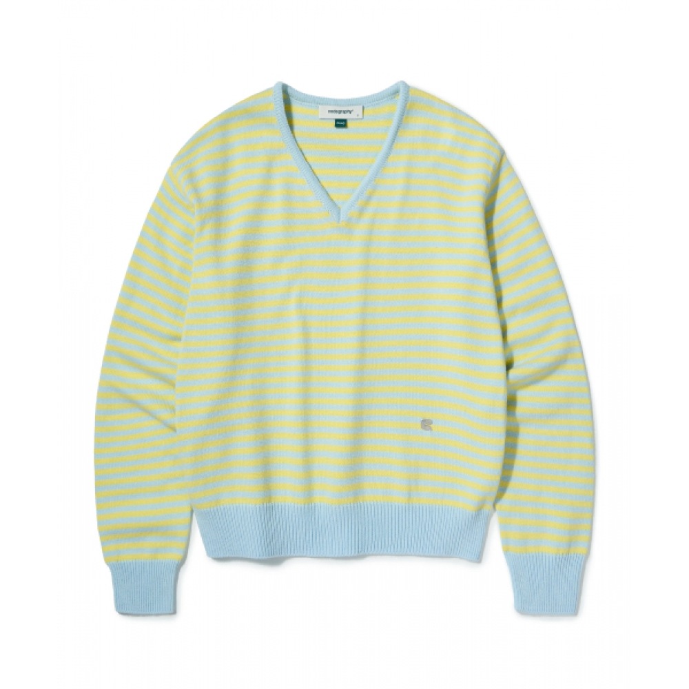 CODEGY (女性) Vネックストライプニット_イエロー