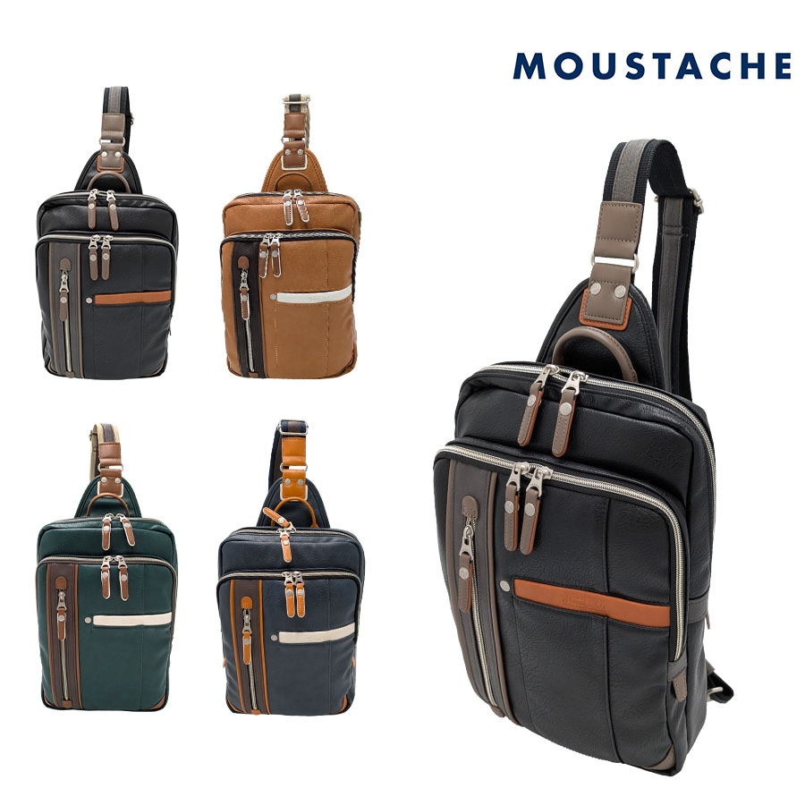 【MOUSTACHE】yvq5998 ボディバッグ 斜め掛け 鞄 カバン かばん 普段使い 使いやすい シンプル おしゃれ 軽量 メンズ プレゼント ギフト 父の日 ブラック