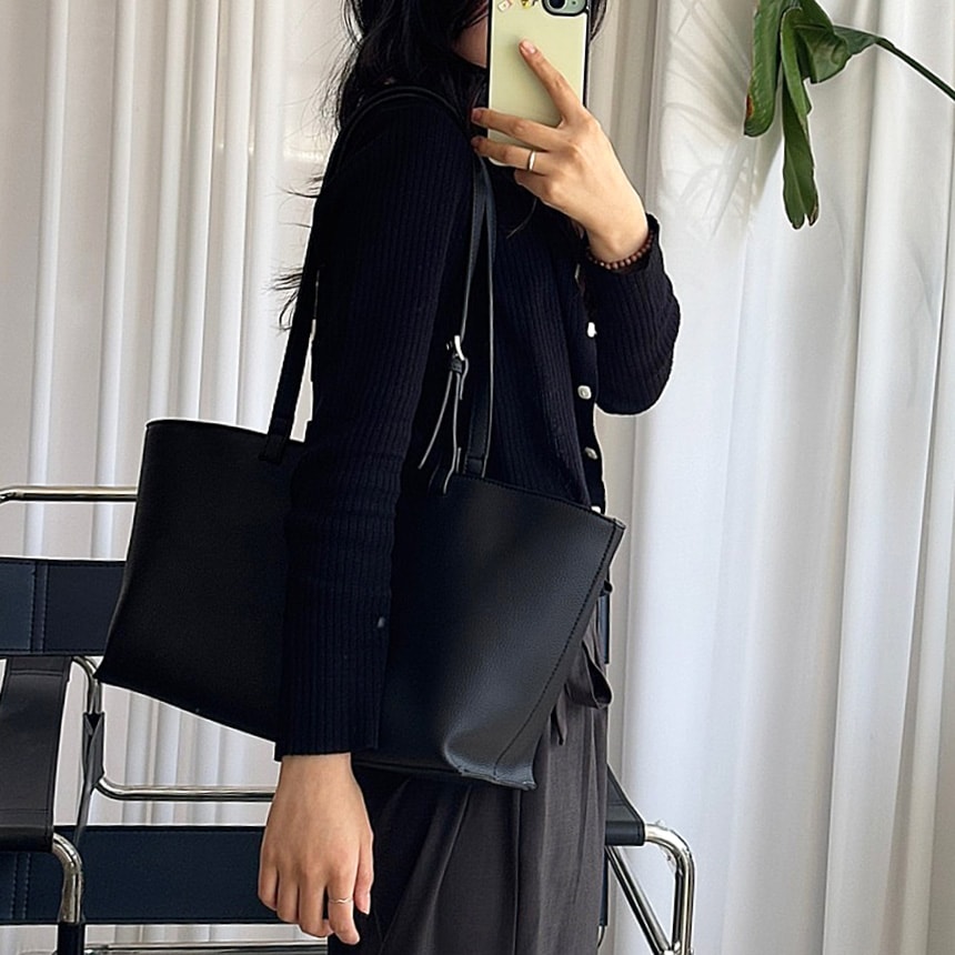 【DELMAR】シンプルなヴィーガンレザーショルダーバッグデイリー通勤用ミディアムサイズベーシックバッグ