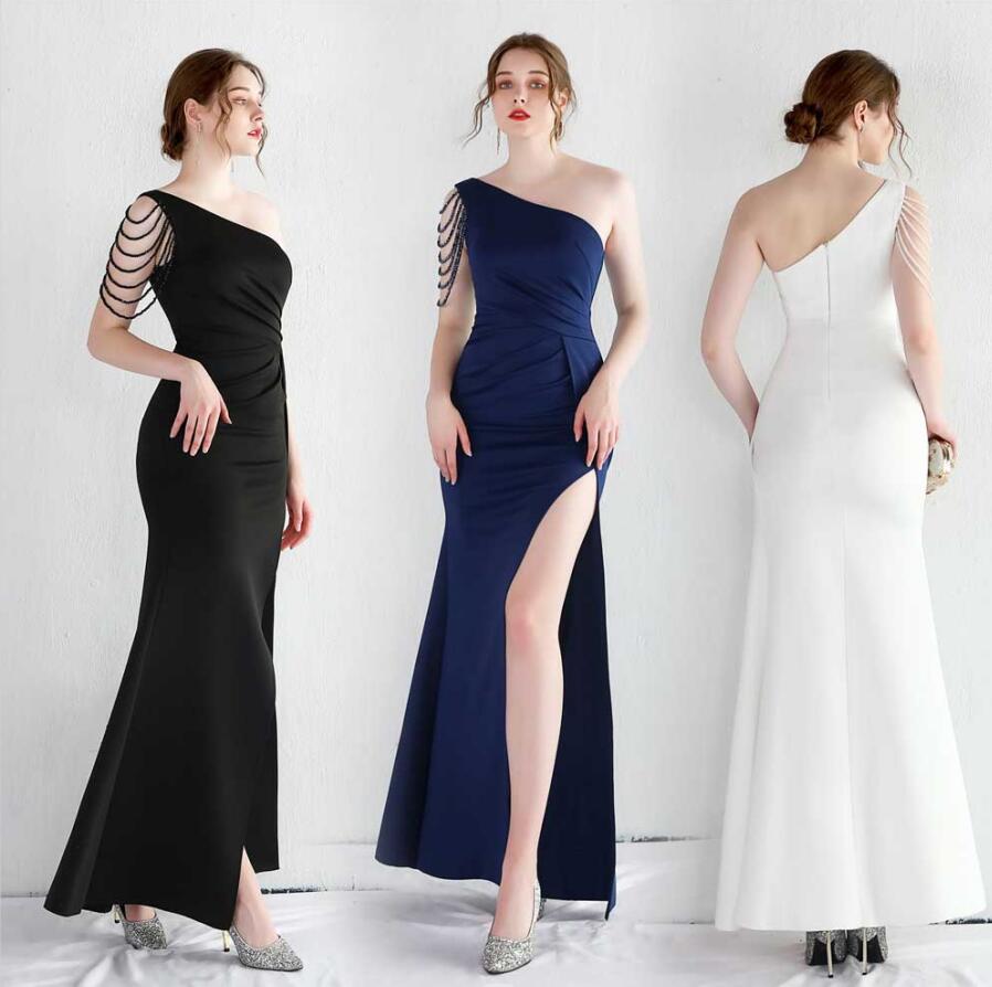 斜め襟 ノースリーブワンピース パーティードレス ロングドレス タイトワンピース 無地 スリットワンピース イブニングドレス ウェディングドレス 人魚マーメイドドレス 大きいサイズ 二次会ドレス 結婚