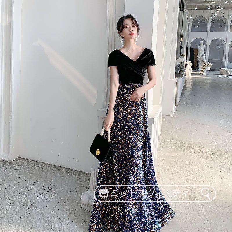 カラードレス パーティードレス 演奏会 発表会 イブニングドレス スレンダードレス 二次会 ロングド