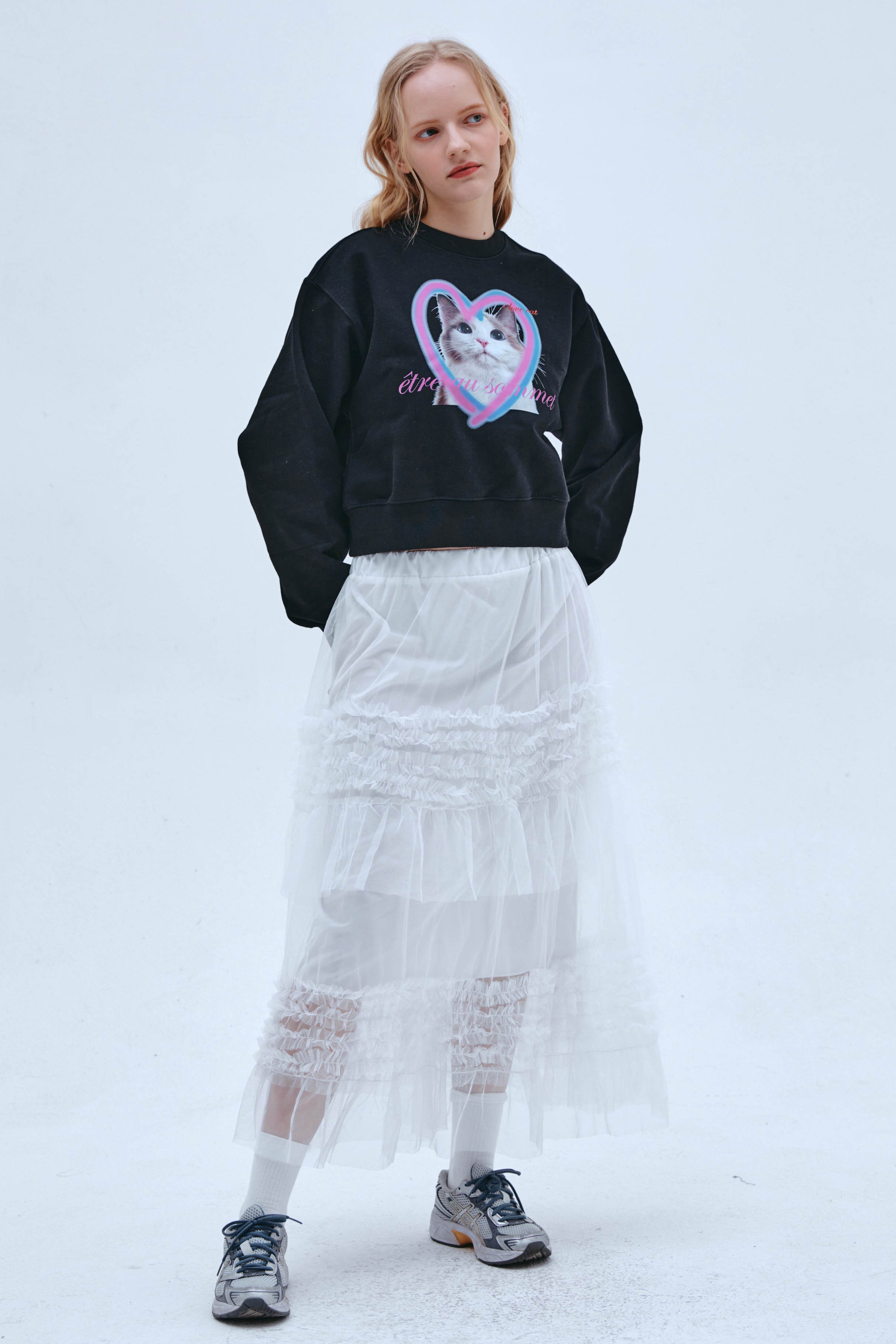 ハートキャットフェイススウェットシャツ