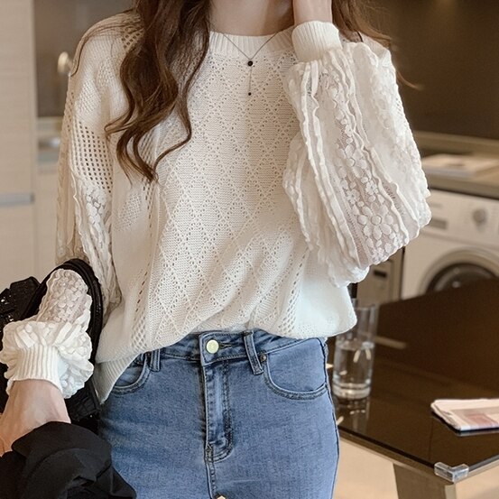 トップス 透け感 シースルー プルオーバー シースルー レース 襟なし 美シルエット 丸首 4,805円