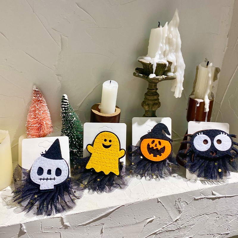 2024 新しいハロウィンメッシュヘアクリップカボチャゴーストスパイダーヘッドクリップ装飾パーティーコスプレ小道具