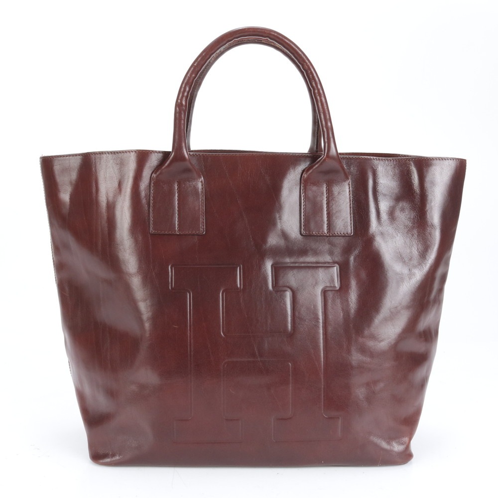 美品 イタリア製 Hロゴ レザー トート バッグ ショルダー ビジネス 通勤 書類鞄 A4 メンズ ECE CN9-8 中古