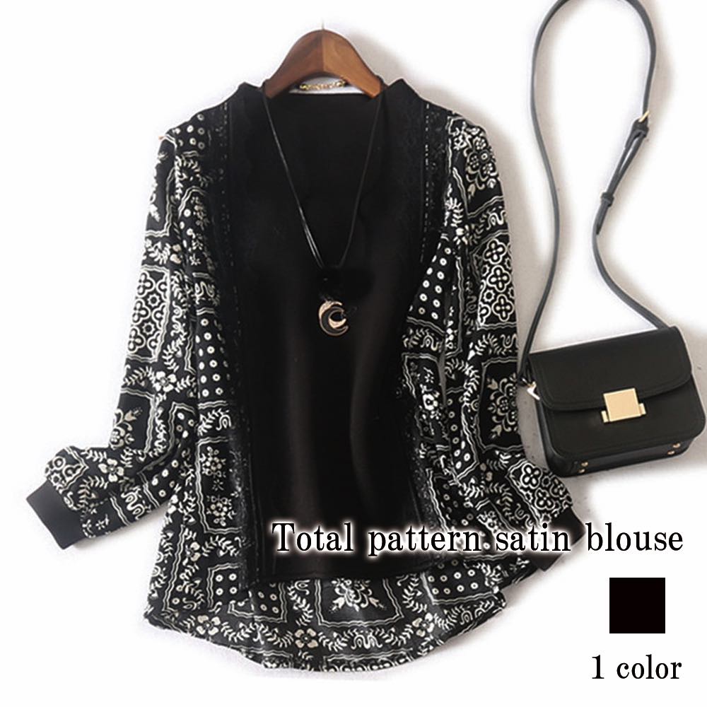 ブラウス レディース 総柄サテンブラウス 事務服 フリル 高品質 Tシャツ 春 スーツ ボウタイ ワンピース 人気 ノーアイロン 秋 きれいめ 白 オフィス 50代 冬 安い ブランド 長袖 シャツ 5,870円