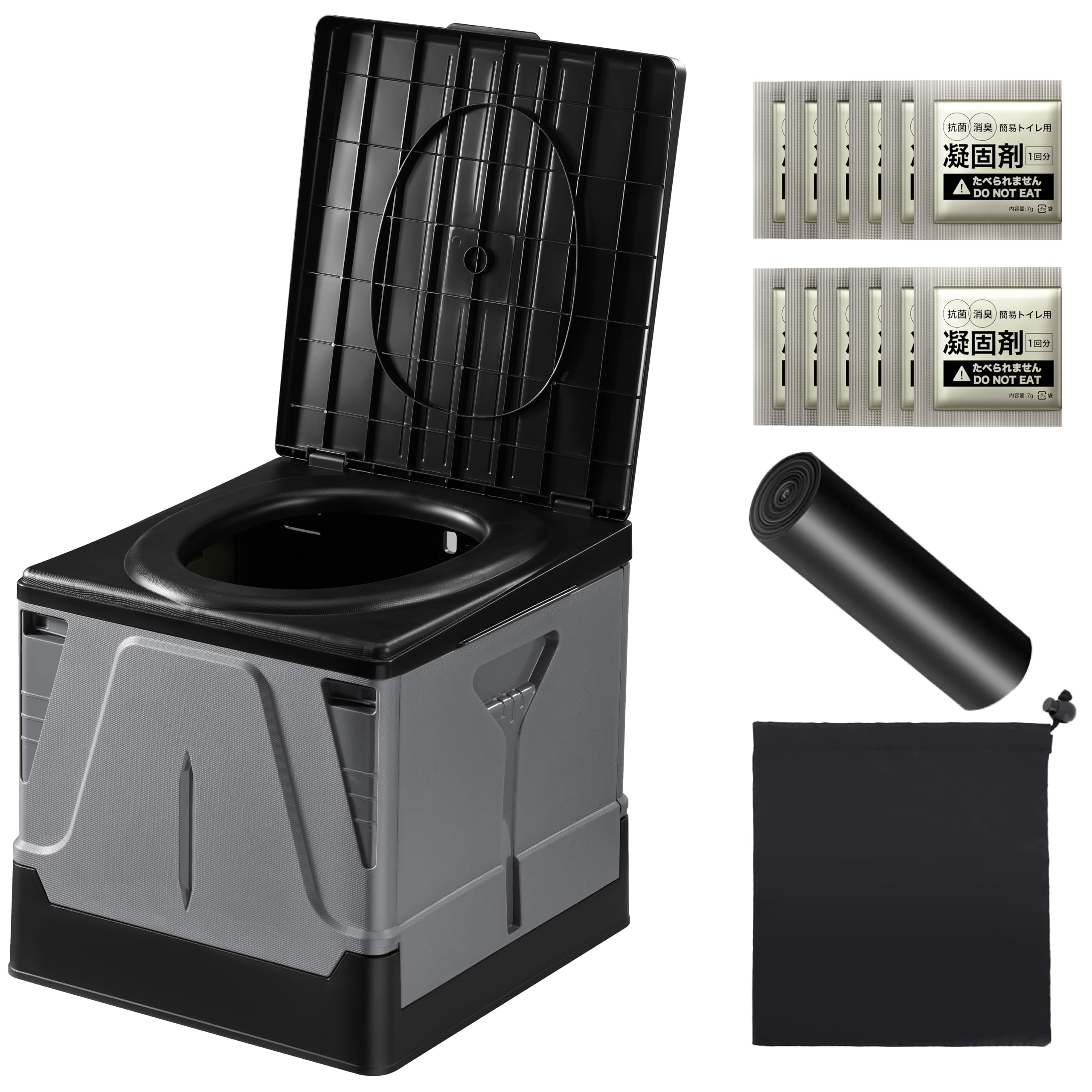 【防災士推奨】PYKES PEAK 簡易トイレ 携帯トイレ 防災グッズ 防災 災害用 非常用 排泄袋12枚付 凝固剤12個付 折りたたみ グレー