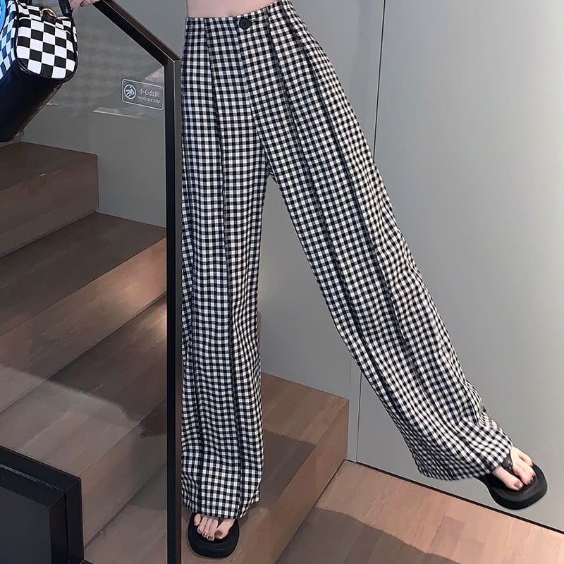 レディース ボトムス パンツ ワイドパンツ スラックスパンツ ストレート ギンガムチェック柄
