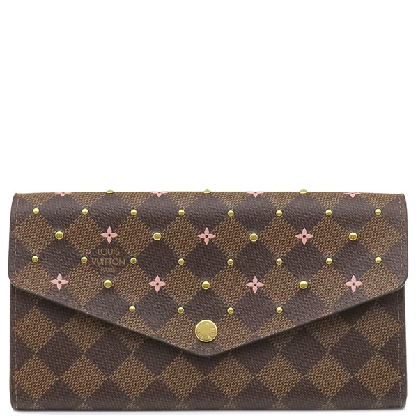 ルイヴィトン LOUIS VUITTON 長財布 ポルトフォイユ サラ ダミエキャンバス ローズバレリーヌ ゴールド金具 茶 ピンク スタッズ N60476【中古】