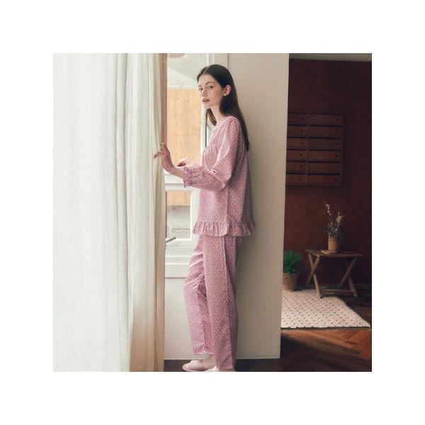 ビーナス 通常 カップルパジャマ 綿 80番手 朱子 クローバー捺染 女性パジャマ VPA4553W A_P407072701