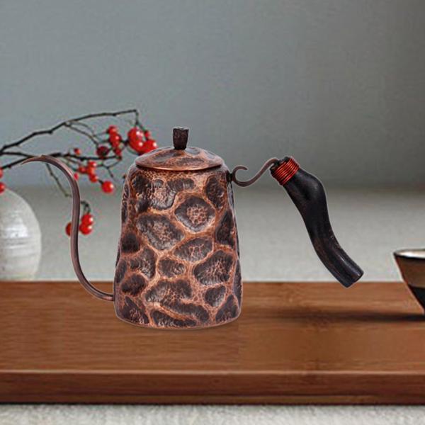 注ぎ口付きコーヒーケトル コーヒードリップケトル 火傷防止ハンドル ポータブル銅製ドリップコンロ用ティーポット ピクニックキッチン用ティーポット