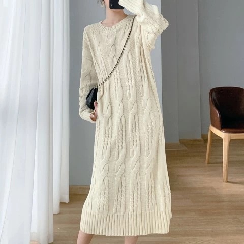 ニットワンピース 厚手 長袖 フリル ロングワンピ カジュアル 無地 シンプル大きいサイズ レディース 秋冬 結婚式 きれいめ タイト フォーマル 大人 上品 チュニック one-piece