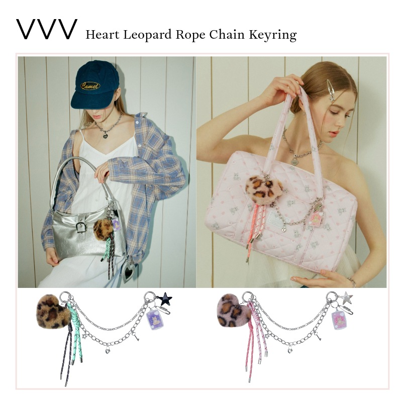 Heart Leopard Rope Chain Keyring ハート レオパード キーホルダー