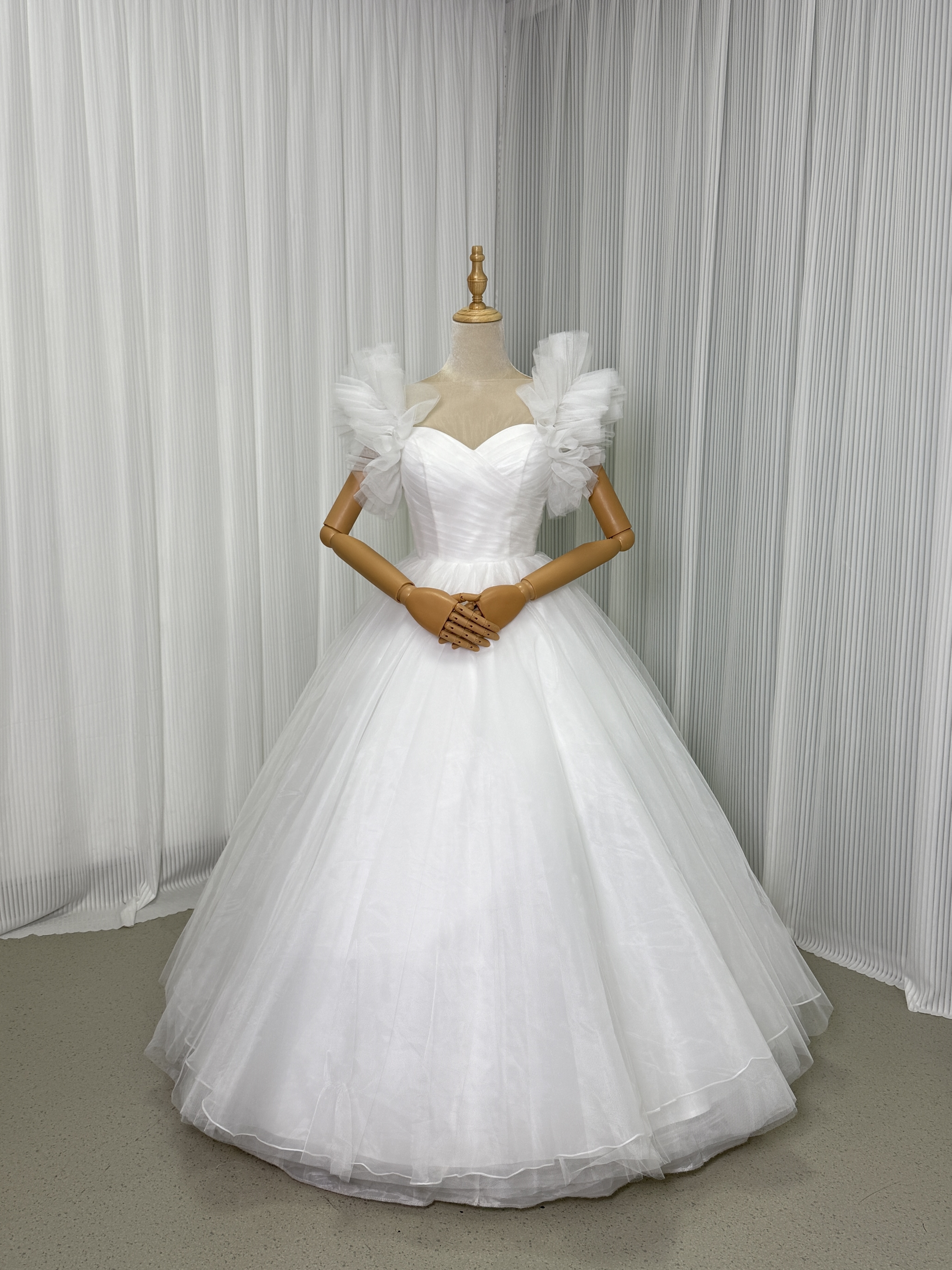 エレガント ウエディングドレス フレア袖 ロング プリンセスライン ファスナー 結婚式