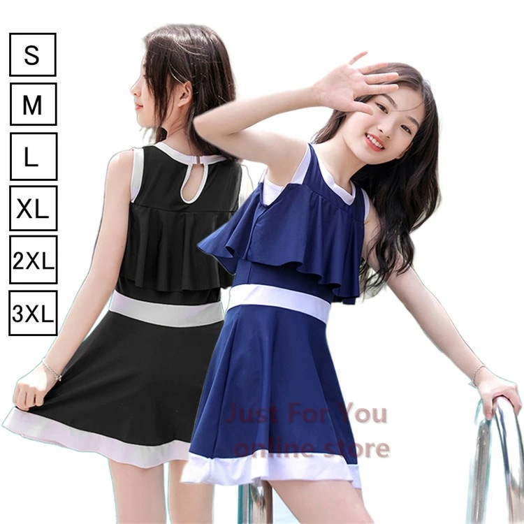 青色 レディース 水着 高校生 ワンピース スクール 水着 女の子 スカート オトナ 女子 女児 ジュニア フリル 水着 韓国 中学生 大学生 スイミング スクール 水着 体型カバー 露出控え 修学旅