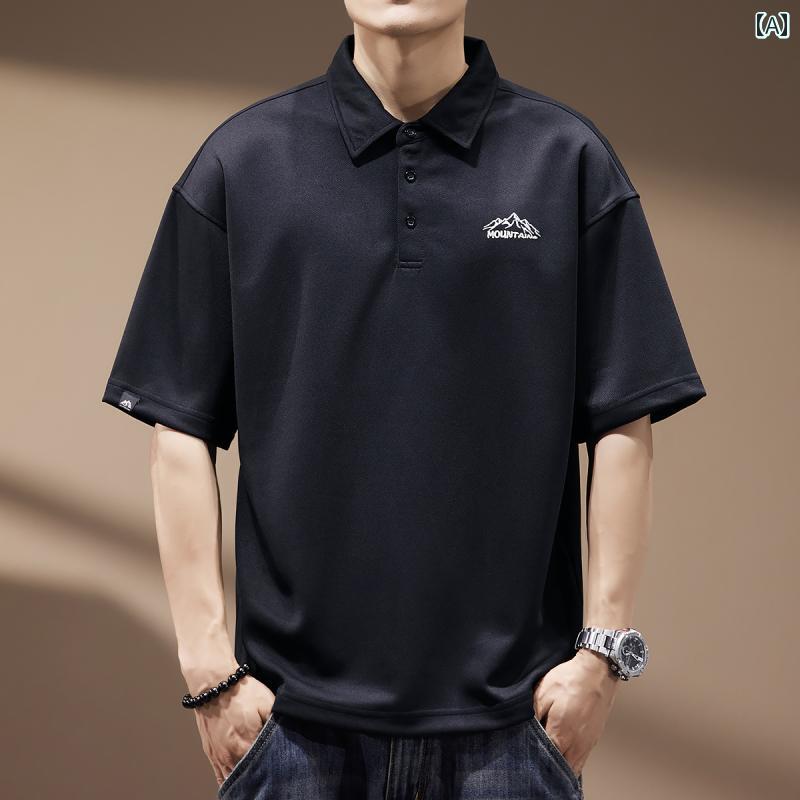 ポロシャツ 高級感 無地 シンプル マウンテン 刺繍 半袖 メンズ夏 ストリート 大きいサイズ 男性用 トップス ストリート 都会的 綿