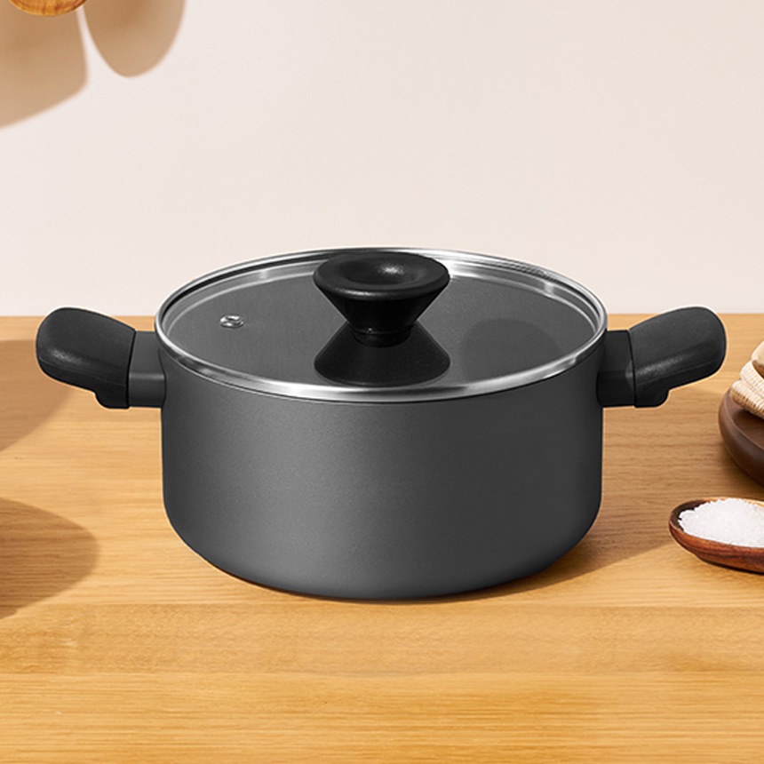バウハウス IH IH対応 ノンスティックシチューポット (20cm) 食器洗い機対応 オーブン対応 PFOAフリー グレー