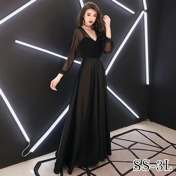 ドレス 大人 ピアノ 発表会 ロング丈 大きいサイズ イブニングドレス 演奏会 ピアノ発表会 袖付き ワンピース Aライン ステージドレス 二次会 女子会 成人式 パーティードレス 大人可愛い bg0