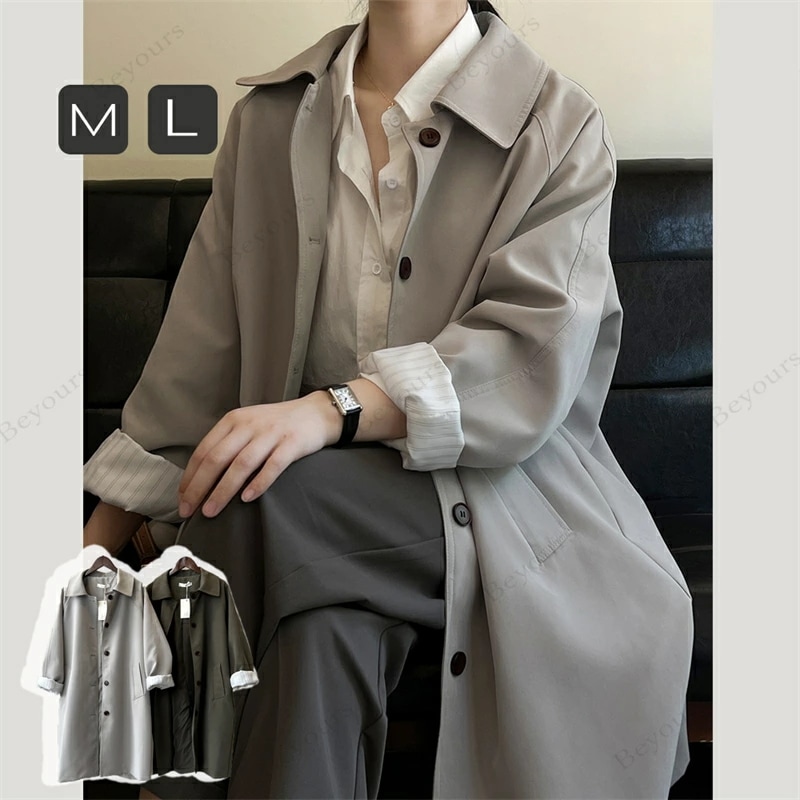アウター レディース 春 秋 ステンカラー レンチコート スプリングコート コート ロング丈 ジャケット ジャケット 大きいサイズ 上着 コート ロング丈 ロングコート 無地 体型カバー カジュアル