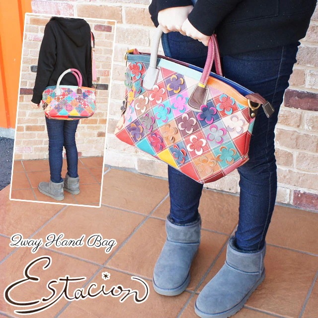 エスタシオン Estacion レディース ハンドバッグ 2way 本革 852 ショルダー マルチ 花