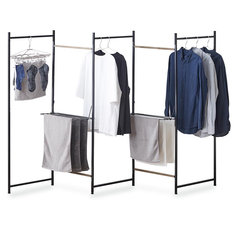 アイリスオーヤマ 折りたたみ物干し 物干しラック 5連 ブラック 幅250×奥行24 シンプルなデザイン 変形可能な屏風型 コンパクトかつ機能的 １度に干せる目安：シャツ15枚/バスタオル1枚/フェイ