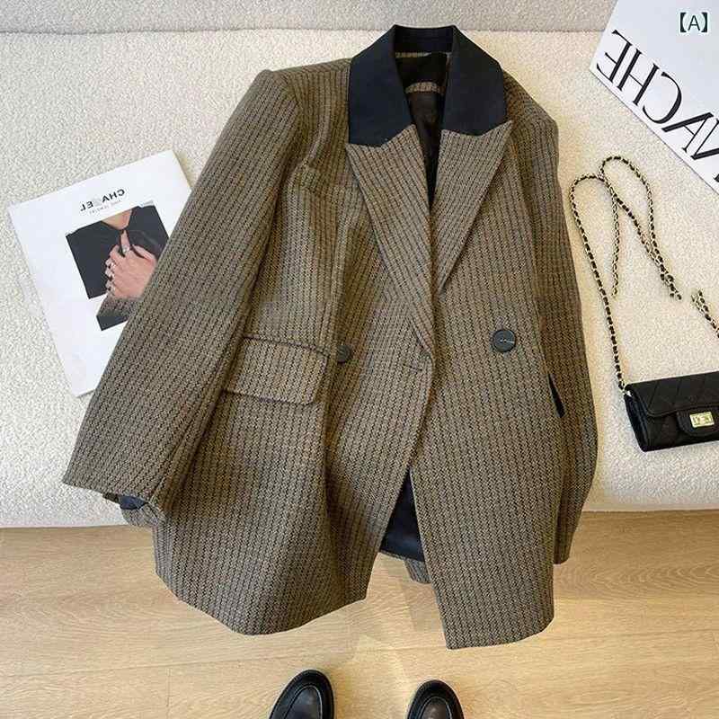 スーツ　ジャケット　カジュアル 特大 サイズ 300 斤 品 千鳥格子 スーツ ジャケット 男女 秋 物 ハイエンド カジュアル トップス 2