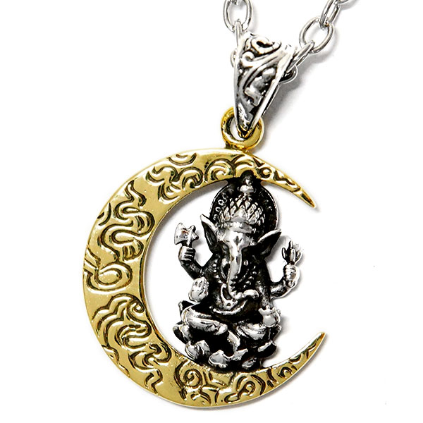 ガネーシャ 象 神 月 ムーン ゴールド 雲 サンスクリット シルバー 925 メンズ ペンダント
