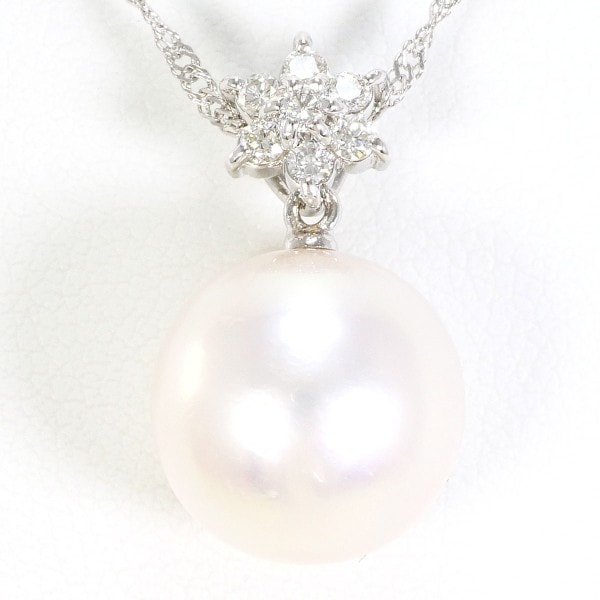 K18 18金 WG ネックレス パール(真珠) ダイヤ 0.14 ジュエリー 中古