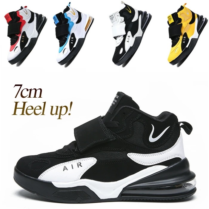 メンズスニーカー ハイカット 身長7cmUP エアソール レースアップ クッション性 ブラック ホワイト レッド