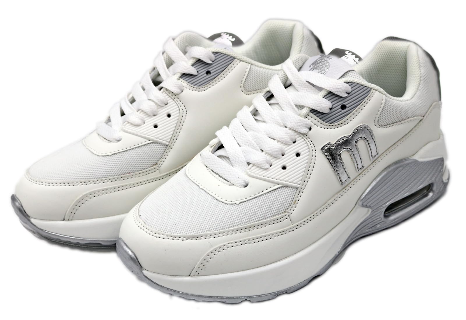 Qoo10最安値挑戦 [モズ] 撥水 スニーカー エアークッションソール レースアップ レディース 運動靴 スポーツ 通気性 22.5cm～25cm 対応 9502491 ホワイトシルバー 24.0