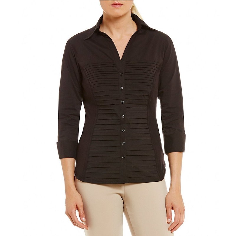 インベストメンツ レディース トップス ブラウス・シャツ【Investments Petites Button Front Pintuck Blouse】Black インベストメンツ レディース トップス ブラウス・シャツ【Investments Petites Button Front Pintuck Blouse】Black