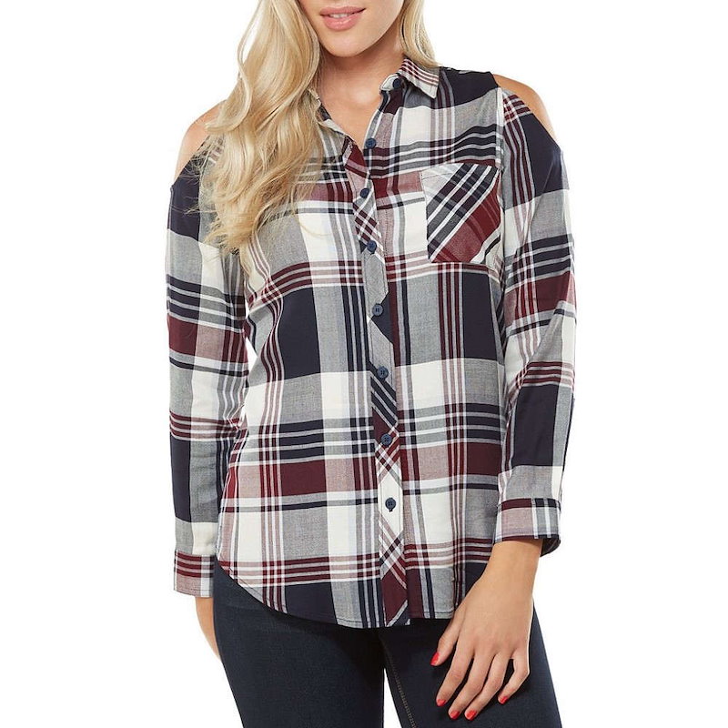 ピーター ナイガード レディース トップス ブラウス・シャツ【Peter Nygard Plaid Cold Shoulder Shirt】Navy/Merlot ピーター ナイガード レディース トップス ブラウス・シャツ【Peter Nygard Plaid Cold Shoulder Shirt】Navy/Merlot