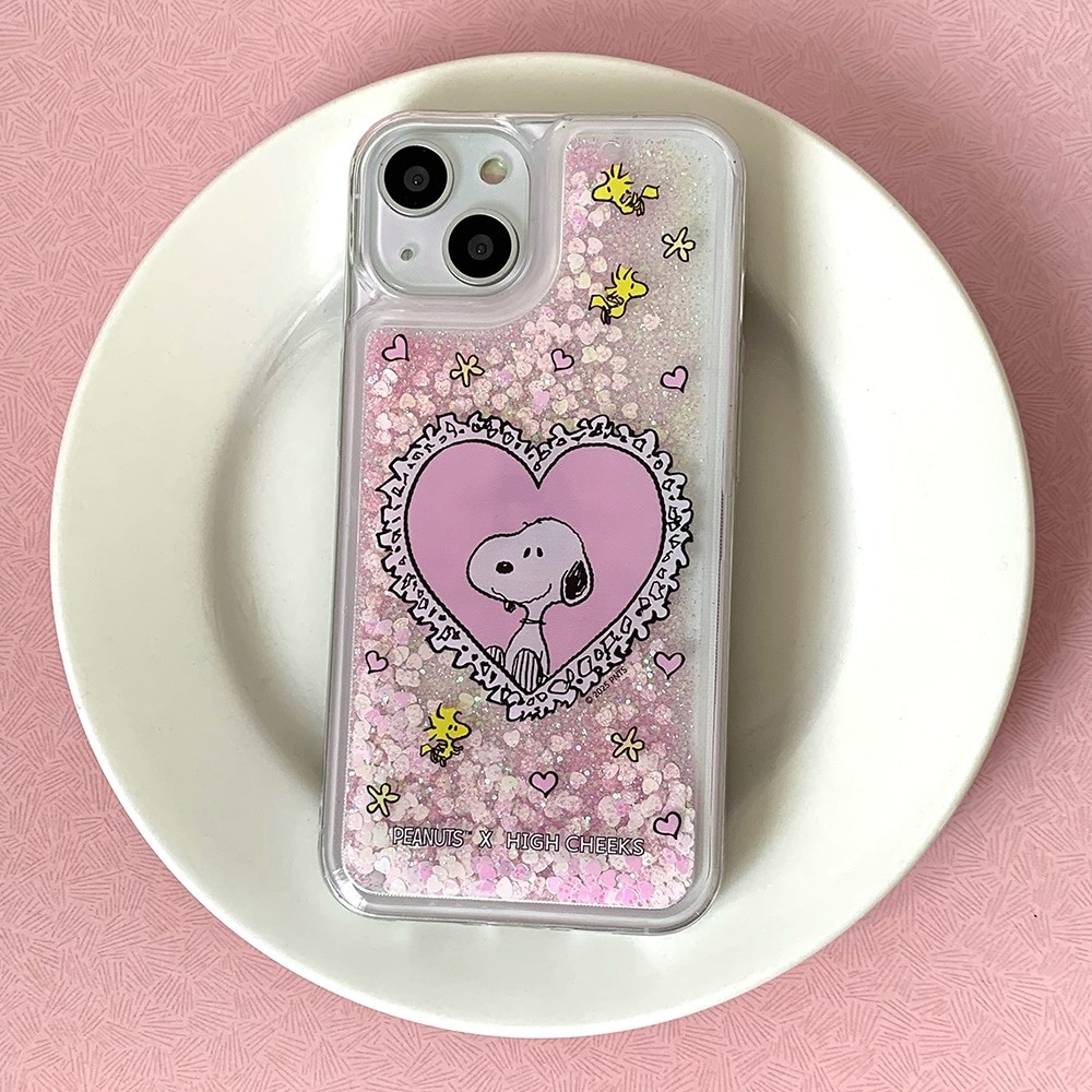 HIGH CHEEKS heart snoopy pink Glitter iPhone ケース