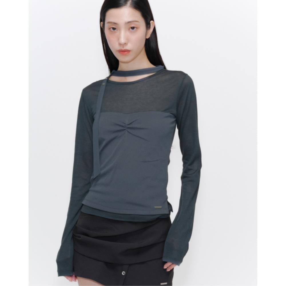 MISEKI SEOUL Sheer layered scarf long sleeves CHARCOAL M